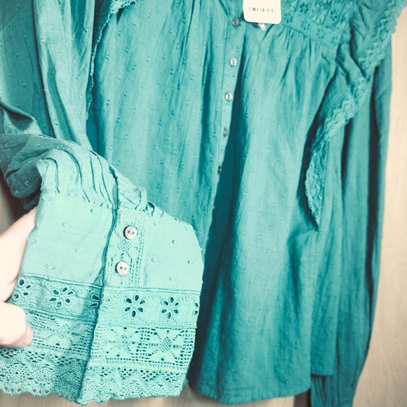 Free People Turquoise Ruffle Blouse - Picture 8 of 11